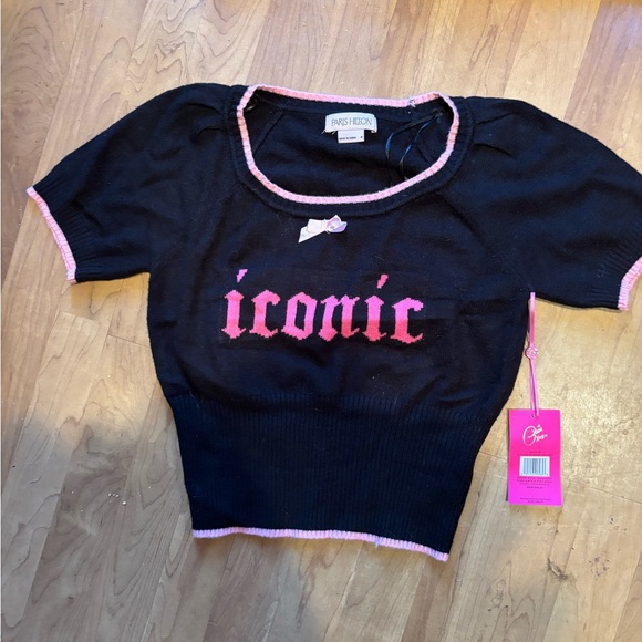 Paris Hilton Tops - Paris Hilton Black and Pink Iconic Crop Top